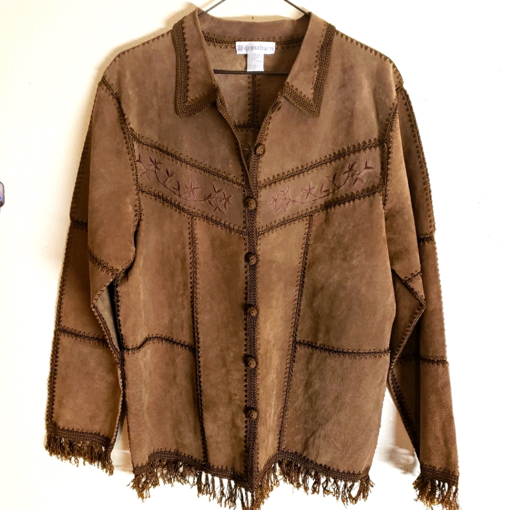 Dress Barn Brown Leather Embroidered Light Top